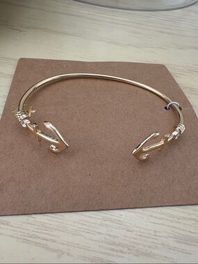 Francesca's Collections Gold Open Cuff Bracelet with Anchor Motifs